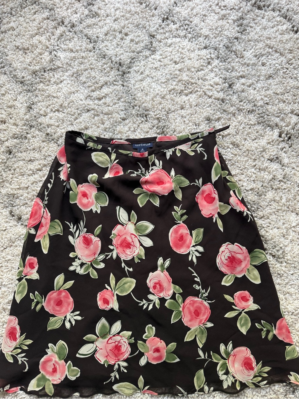 Ann Taylor Black A-Line Skirt with Pink Rose Print
